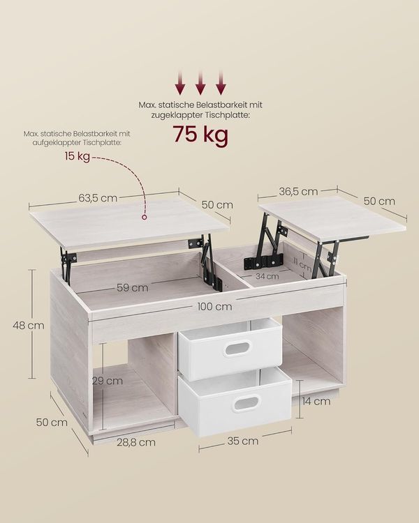 Höhenverstellbarer Couchtisch mit Stauraum LIVONA 3