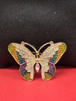 Brosche Schmetterling emailliert mit Strasssteinen neu