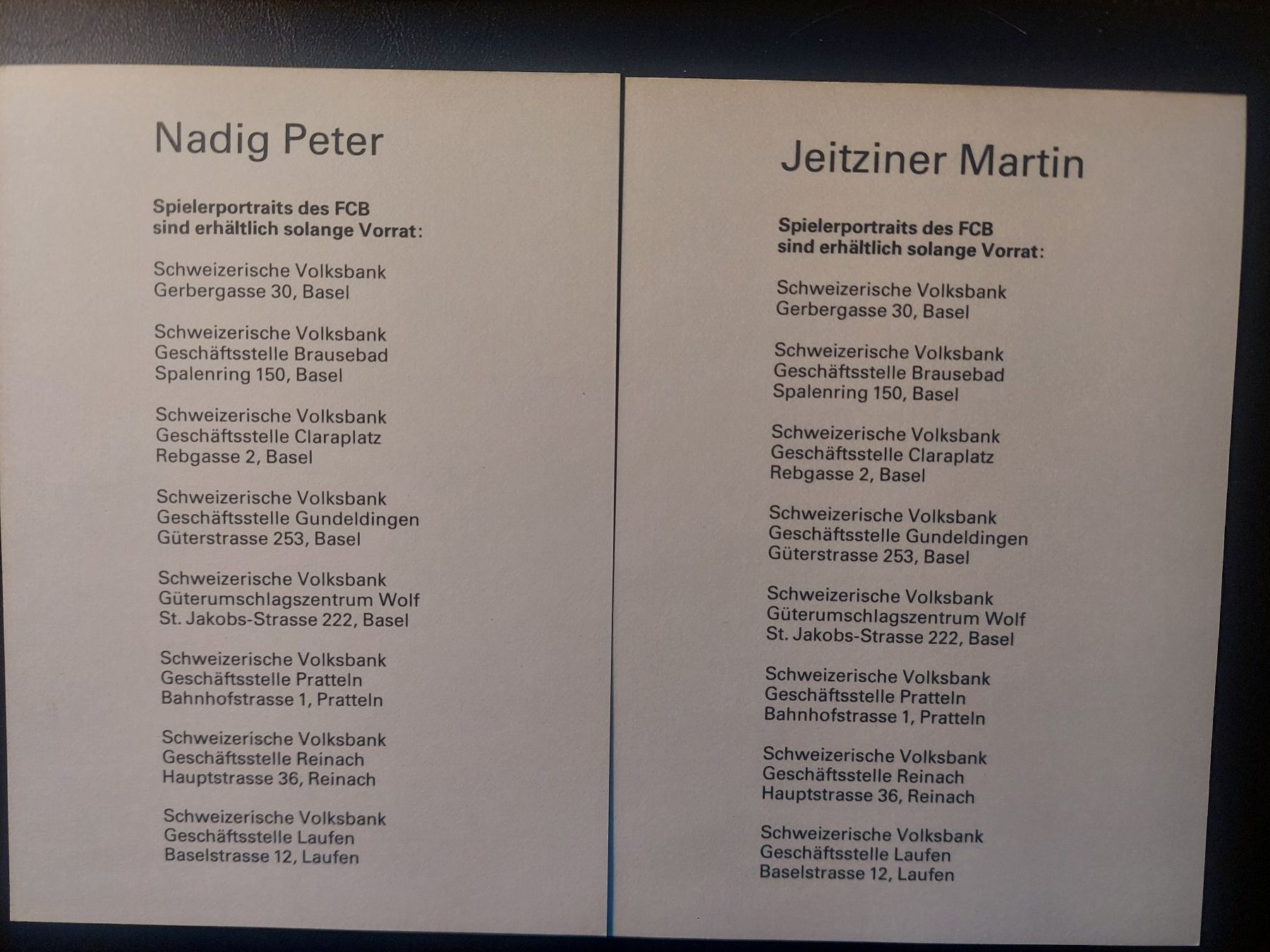 Foto & Immagini: FC BALE - Peter NADIG - Martin JEITZINER – Usato da Biel/Bienne venduto da Deboma 1