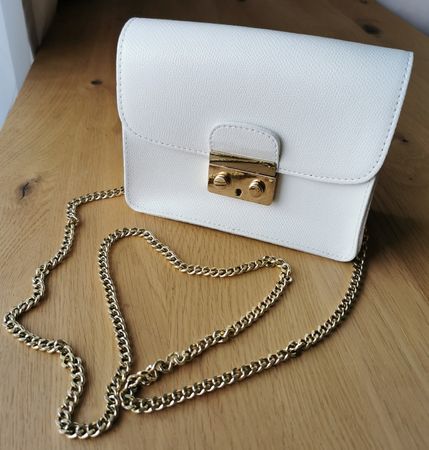 Umhängetasche Leder Weiss Made in  Italy Gold Kette neu