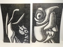 Kunst Graphik 2x - original v Max von Moos  30 x 20 cm
