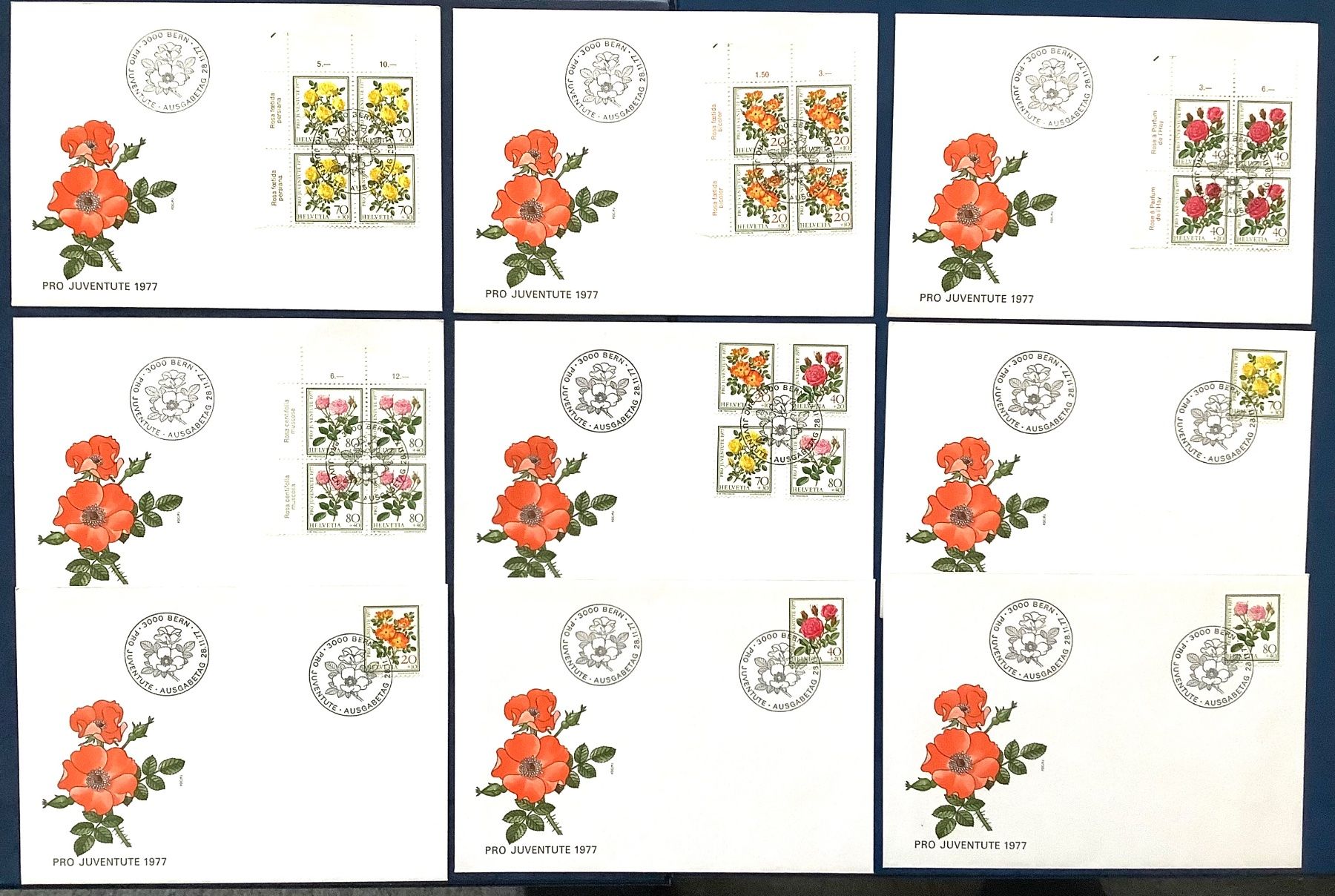 Tutti i francobolli: 1977 Pro Juventute FDC Rosen 4er  mit TABS + Einzel + Satz – Nuovo (secondo la descrizione) da Liestal venduto da Skunk02
