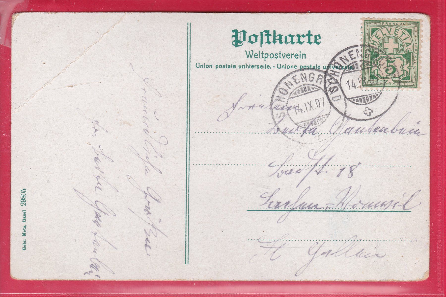 Cartoline postali: SCHÖNENGRUND - WALD MIT SÄNTIS, 14.9.1907 – Usato da Oberrieden venduto da Gebirgsstelze 1
