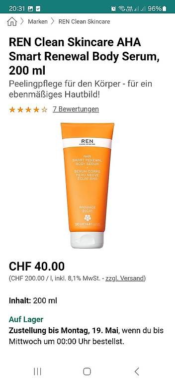 Altro per la cura del corpo: REN AHA Smart Renewal Body Serum – Nuovo e nell'imballaggio originale da Uerkheim venduto da Pod23 1