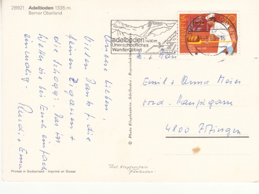 Ansichtskarten: Adelboden 1985 – Gebraucht aus Bürglen TG von StampGraf 1