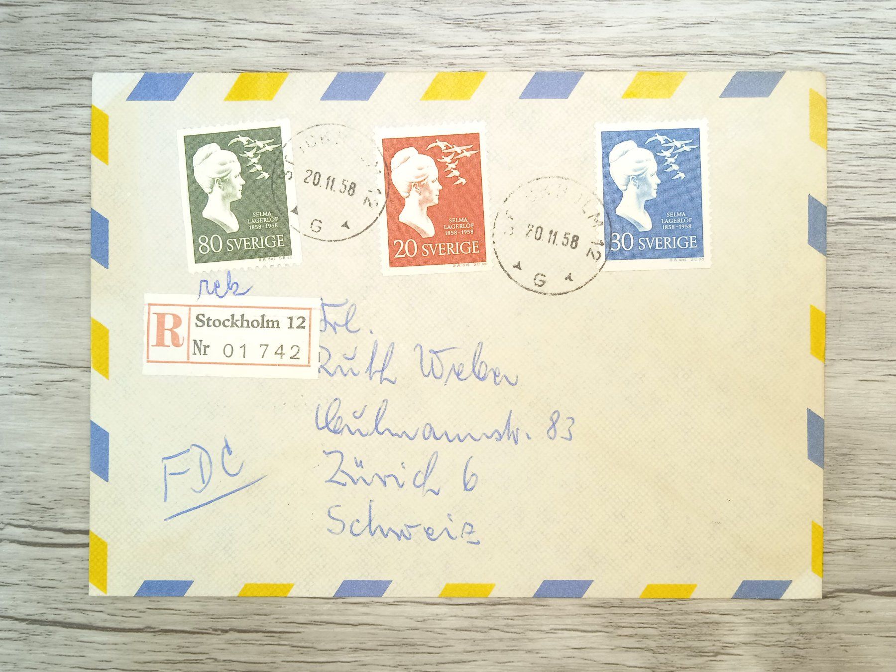 Tutti i francobolli: TR69 Enveloppe + Timbre Suede 1958 – Usato da Cousset venduto da Patrick_Collections