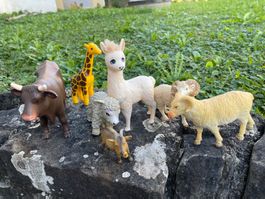6 Tierfiguren Bauernhoftiere Kuh Schaf Ziege Lama Giraffe