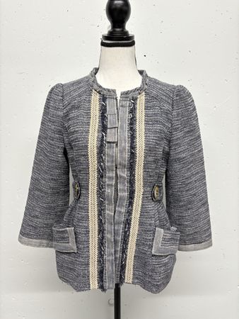 Nanette Lepore Boucle Jacke Gr. 36 Blau Weiss Blazer Vintage