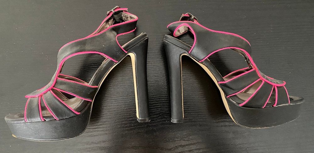 Schuhe Pumps high heels schwarz pink TALLY WEIJL 38 (Gebraucht