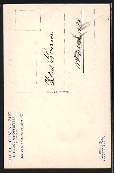 Cartoline postali: Zug, Hotel Ochsen, Kolinplatz mit Brunne – Usato da Berlin venduto da bartko-reher 1
