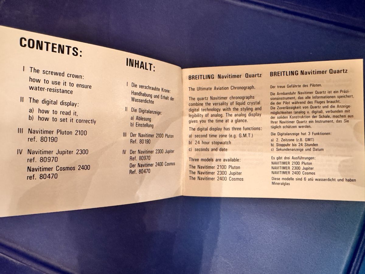 Breitling Uhren: Breitling Navitimer Quartz Instruction Manual Booklet – Gebraucht aus Zürich von 613_g8jy 1
