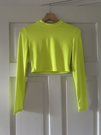 Neon-gelbes Langarm-Crop-Top - Grösse S, für den Sommer 