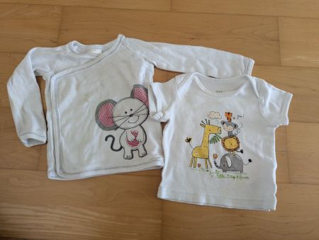Baby Langarmshirt und T-Shirt weiss mit Tiermotiv Grösse 62