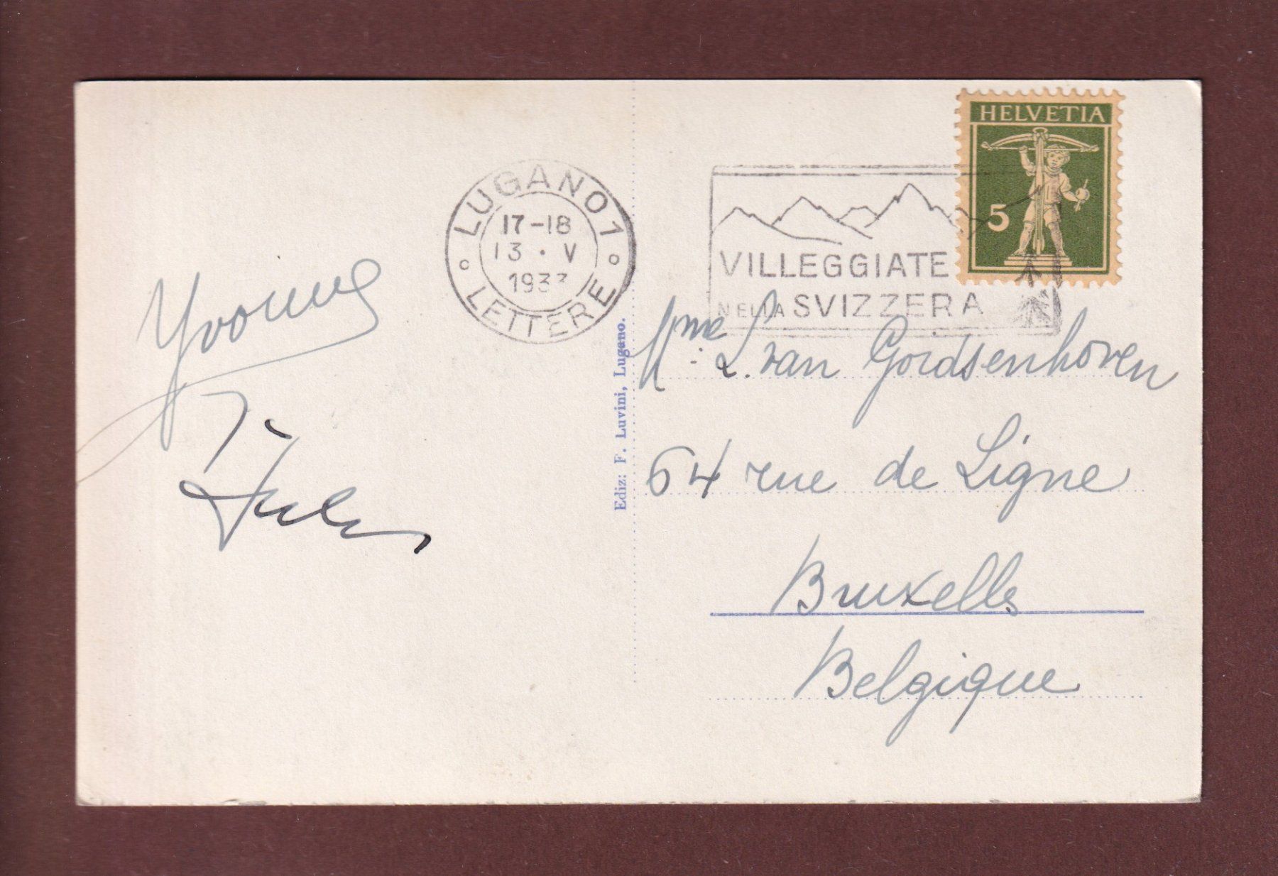 Ansichtskarten: LUGANO - Panorama - 1933 – Gebraucht aus Pully von nicecards 1