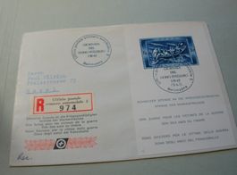 R-Brief 1945, Blocks Schweizer Spende, o Bellinzona, gelaufe