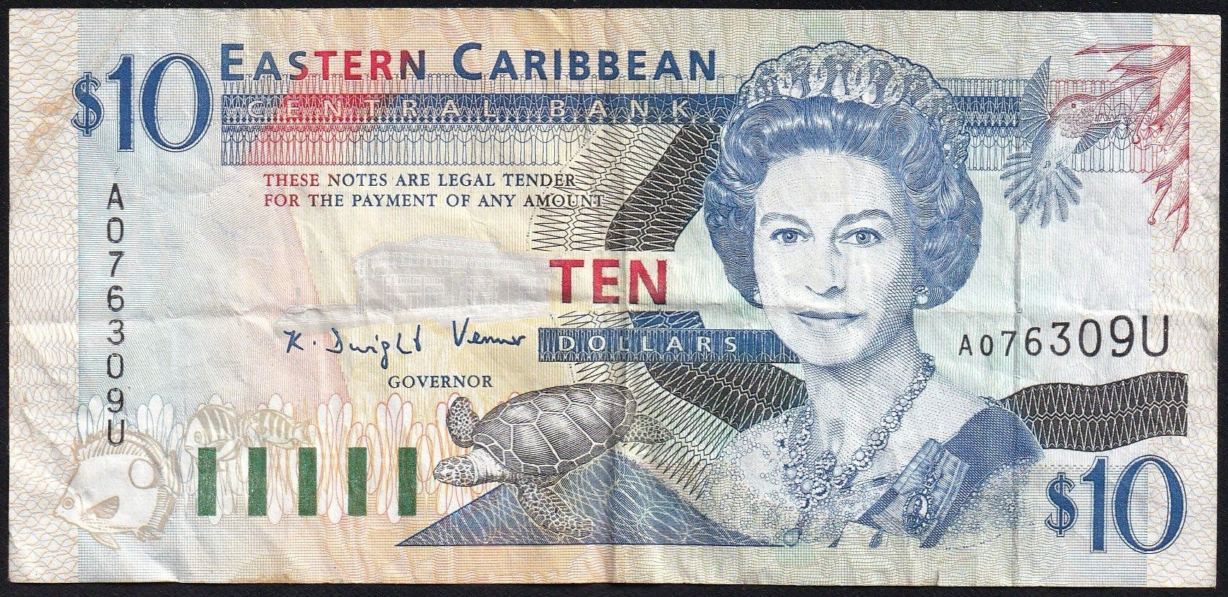Banconote: Anguilla Eastern Caribbean Staates 10 Dollars 1994 – Usato da Brugg AG venduto da banknoten_muesli