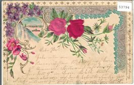 Präge-Litho mit Samt-Rosen
