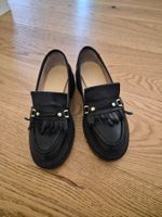 Chic Platform Loafers - Black Leather Fringe Detail -