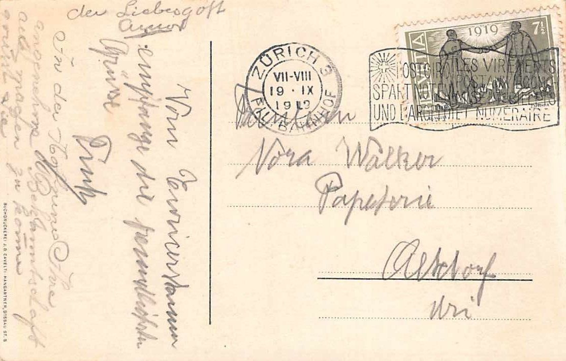 Cartoline postali: STUDENTENKARTE TURICIA 1919 – Usato da Lufingen venduto da TopAnsichtskarten 1