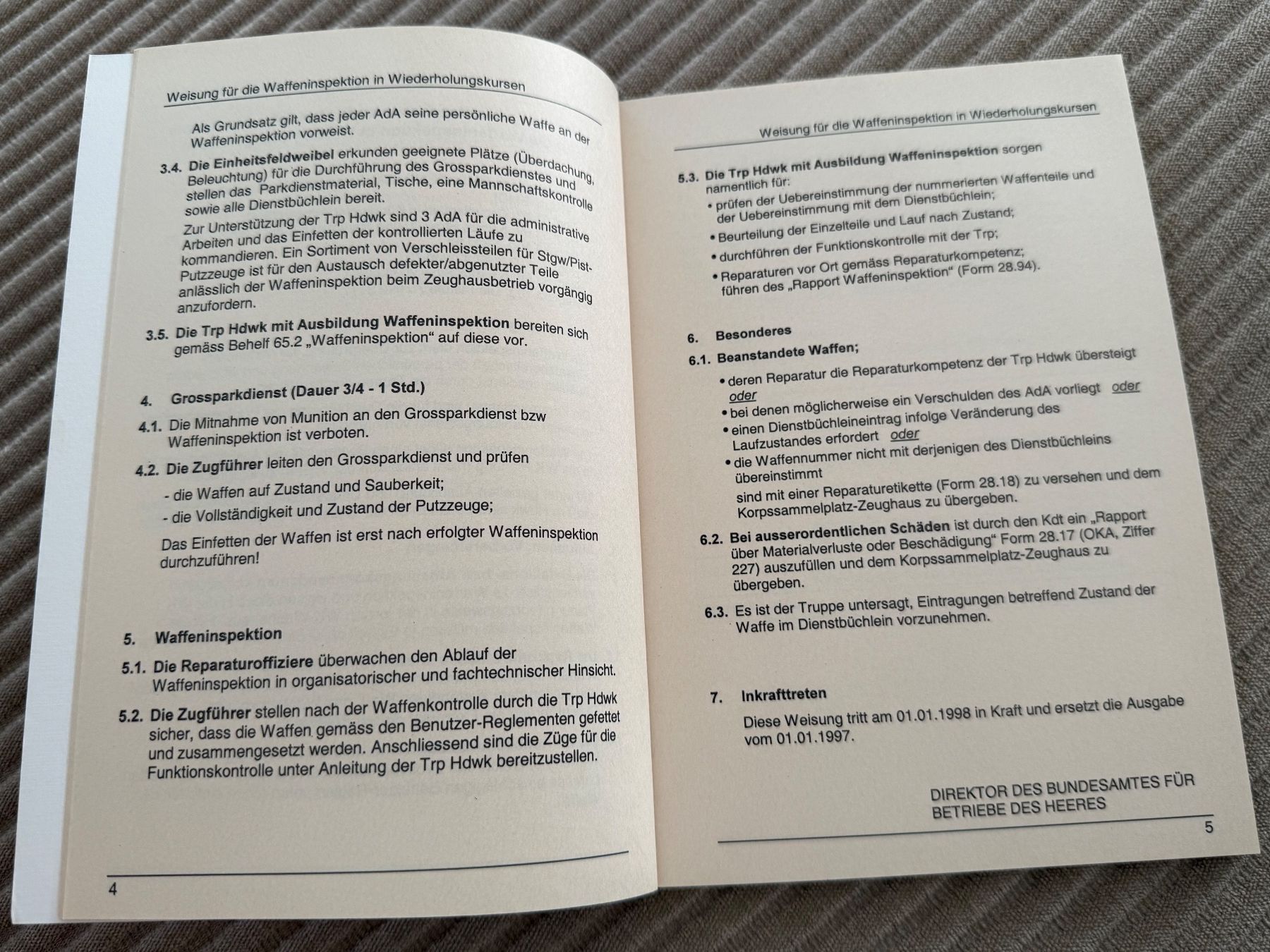 Dokumente: Reglement: Waffeninspektion - Schweizer Armee – Gebraucht aus Brütten von Hst1 2