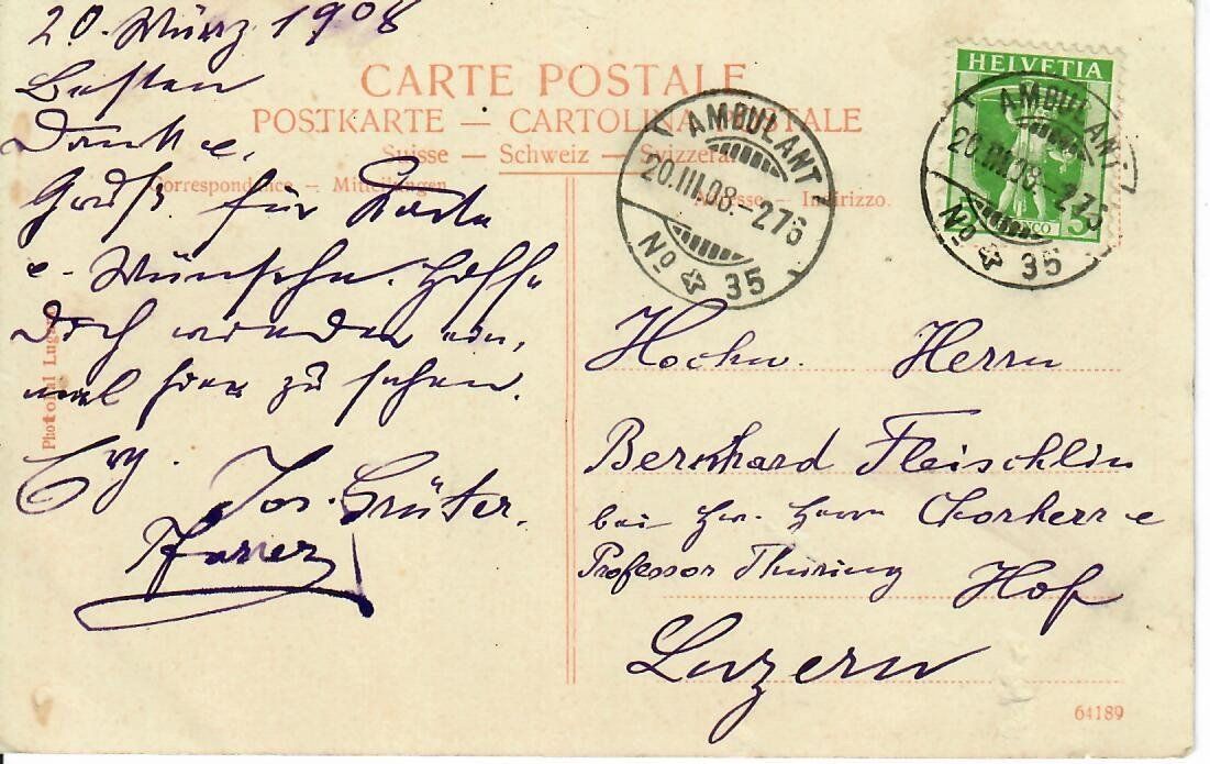 Cartoline postali: Lugano 1908 – Usato da Hochdorf venduto da Ziegel-16 1