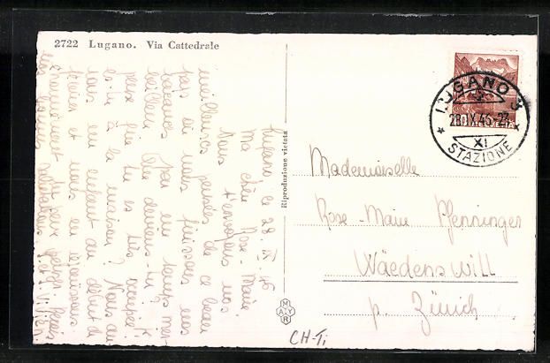 Cartoline postali: AK Lugano, Via Cattedrale, 1946 – Usato da Berlin venduto da bartko-reher 1