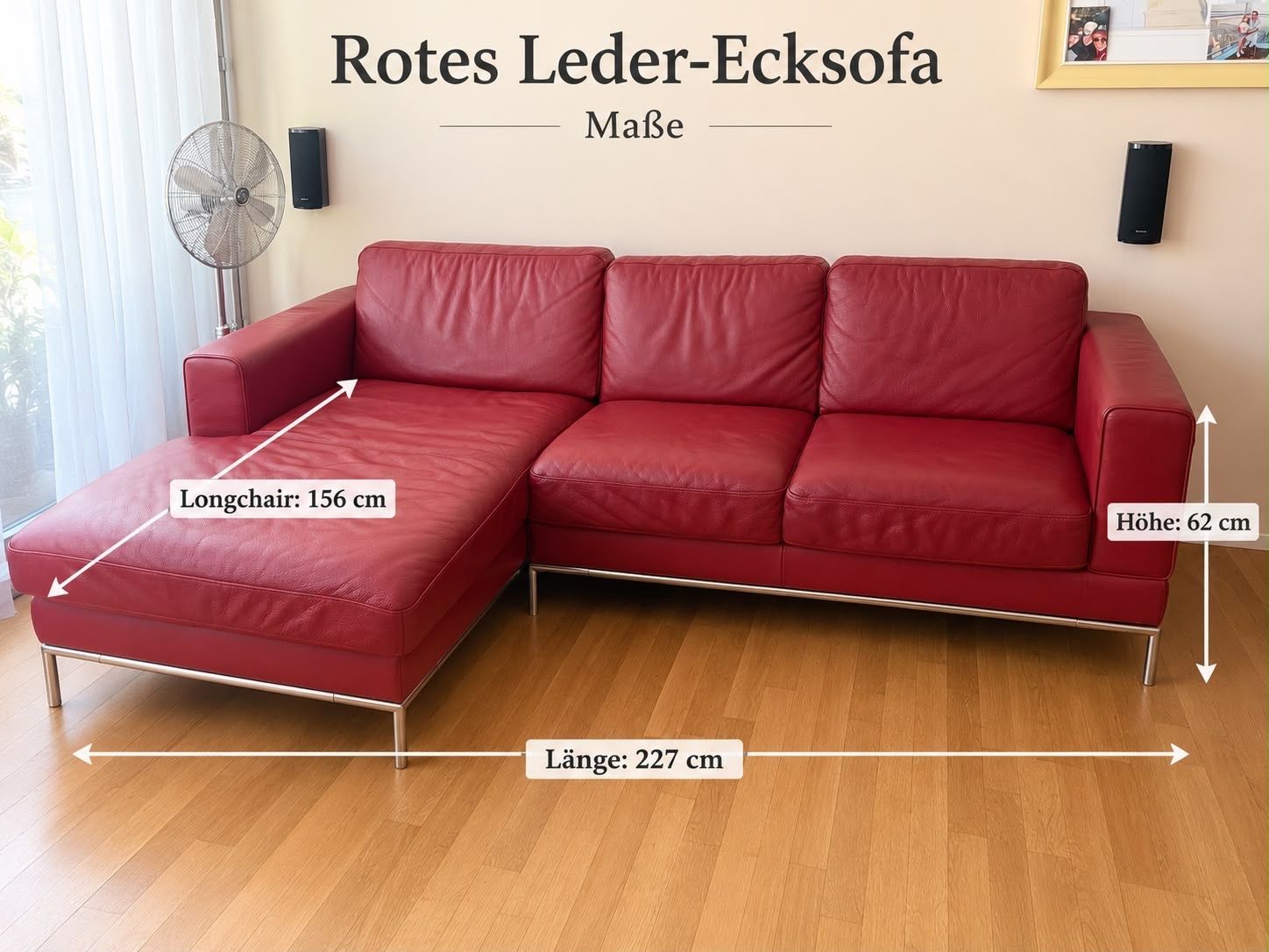 Divani: Rotes Leder-Ecksofa mit Longchair rechts – Usato da Winterthur venduto da piotrk 1