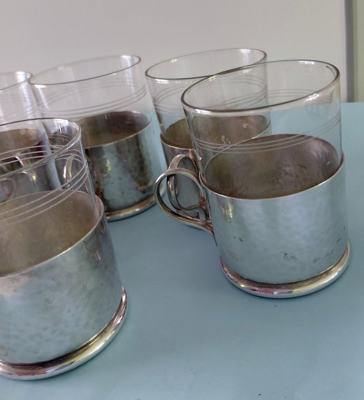 Gläser: 6 versilberte Halter mit Orginalgläsern – Gebraucht aus Zürich von Rosys 2