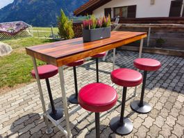 1 Hochtisch - MassivHolz - Industrielook mit 6 Barhockern