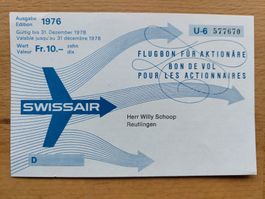 Alter Swissair Flugbon Ausgabe 1976 Top Zustand