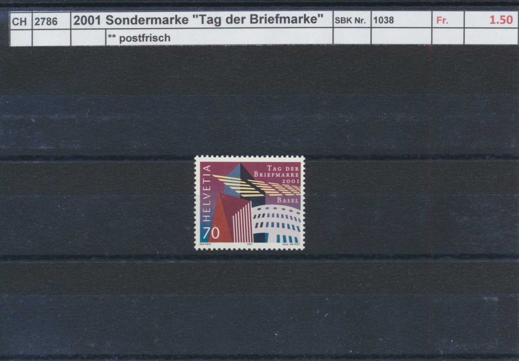 Alle Briefmarken: 2001 "Tag der Briefmarke - Basel", ** postfrisch – Neu (gemäss Beschreibung) aus Winterthur von Zupogeru