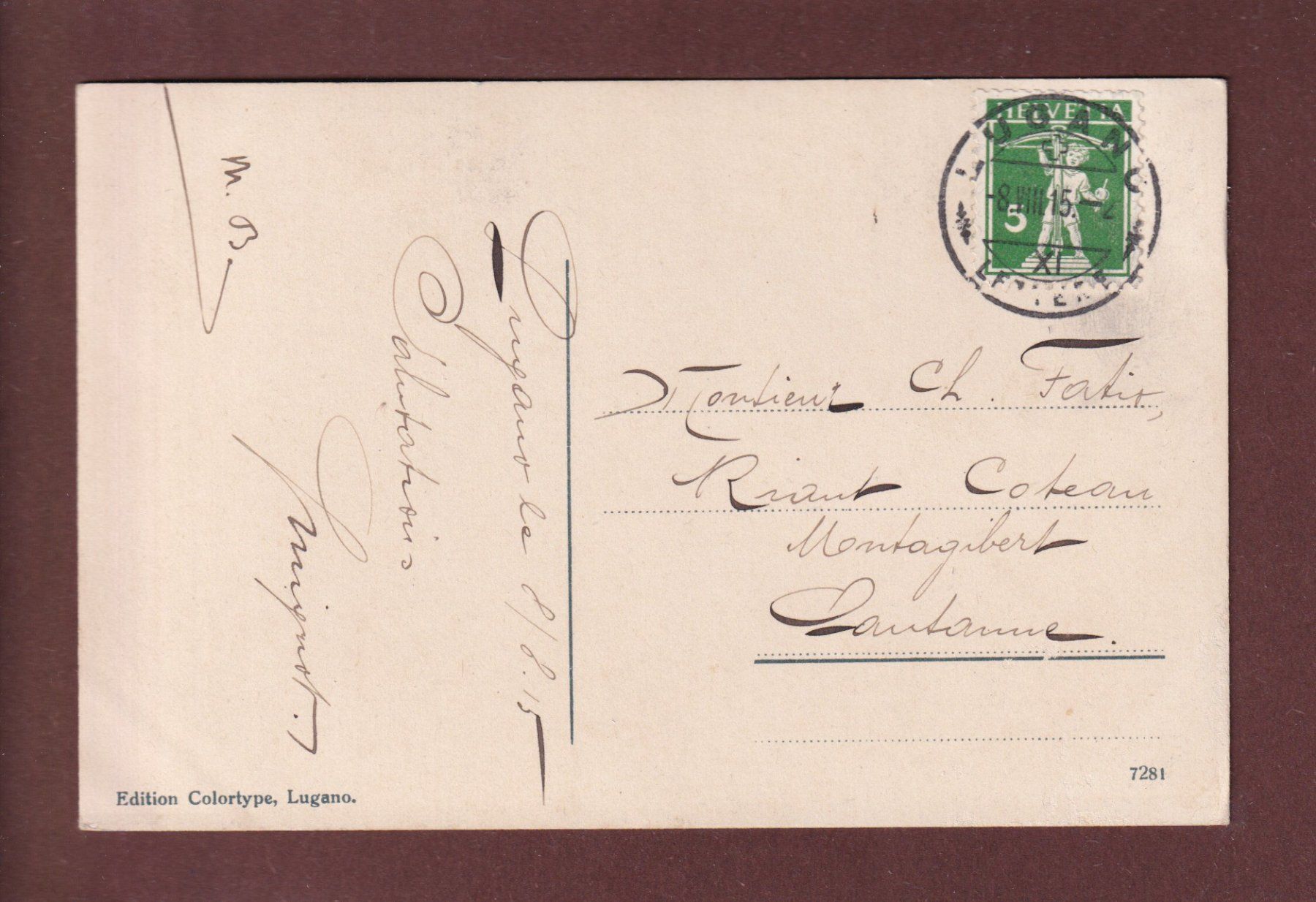 Cartoline postali: Un saluta da LUGANO - 1915 – Usato da Pully venduto da nicecards 1