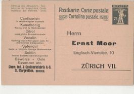 Ganzsache Postkarte PP Confiserie Moor Zürich ** um 1918