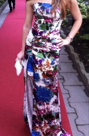 Floral Maxi Dress, Strapless, Side Split, Size XS