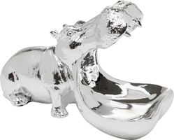 Design Deko Figur Hungry Hippo, Silber 17x14x27 cm (H/B/T)