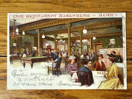 Antike Postkarte, Café Bubenberg, Bern, gelaufen, 1904