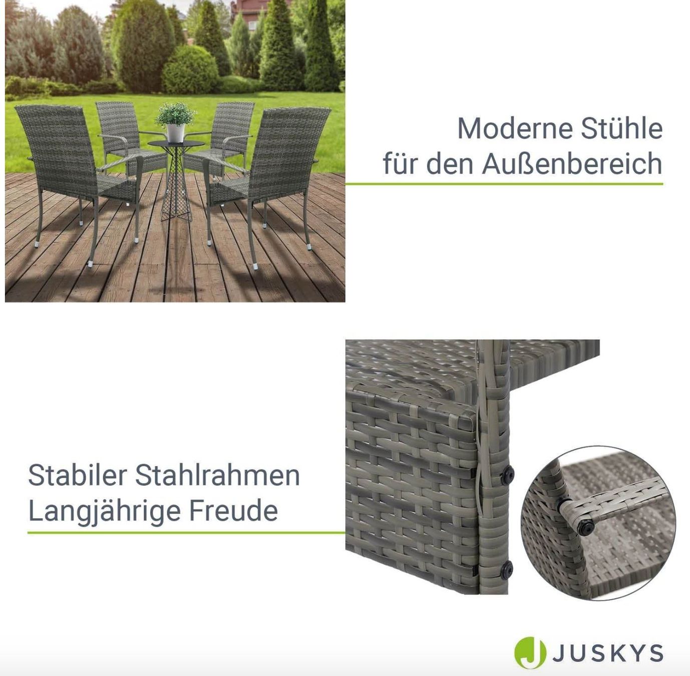 Sedie: Polyrattan Gartenstühle Yoro 4er Set Grau - Gratis Versand – Nuovo e nell'imballaggio originale da Kleinwangen venduto da meinwarenkorb.ch 3