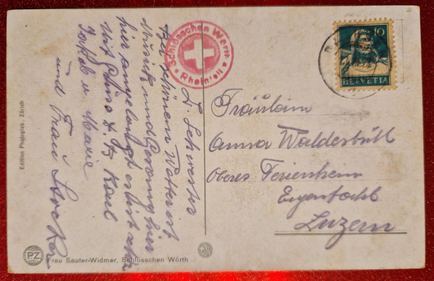 Cartoline postali: Rheinfall und die Alpen 1928 – Usato da Melchnau venduto da Fishel 1