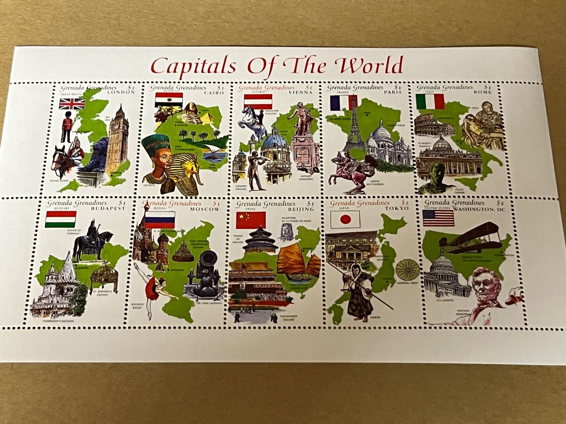 Tutti i francobolli: Briefmarken Hauptstädte der Welt Grenada Bogen – Nuovo e nell'imballaggio originale da Zürich venduto da engebrunau