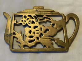 Vintage Topfuntersetzer Teekanne Messing Deko mit Küche 49