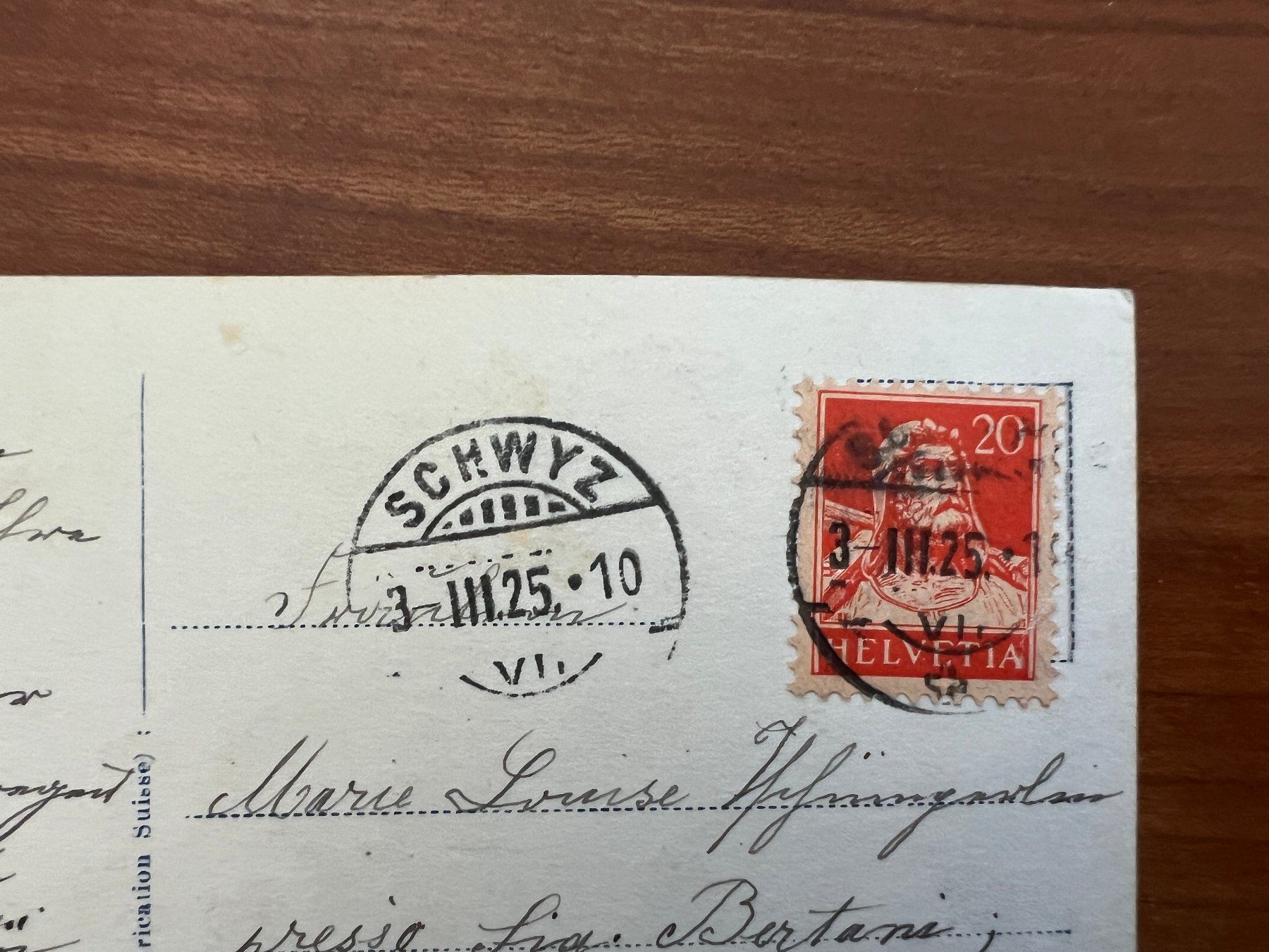 Ansichtskarten: AK   1925 Schwyz     (G2366) – Gebraucht aus Hinwil von Sidi4 1