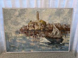 Ölgemalde Schiff mit Hafen