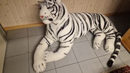 Stofftier Tiger Weiss Schwarz Liegend Gross