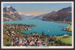 Postkarte von WEESEN SG, Walensee, Bahnstempel, ca. 1936