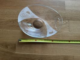 Glass Schale oval mit gravierten Blumenmotiv (handgemacht)
