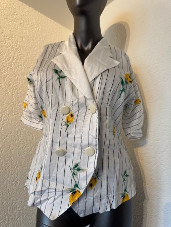 Dünne Vintage Kurzarmblazer gelben Blumen Gr M 100% Cotton