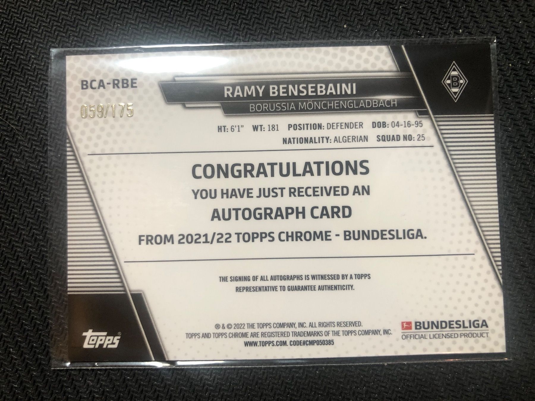 Panini Carte collezionabili: Topps Chrome Ramy Bensebaini Gladbach Autogramm 059/175 – Usato da Wangenried venduto da Garagara 1