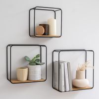 Wandregal Set Metall Holz 3 teilig schwarz matt Eiche modern