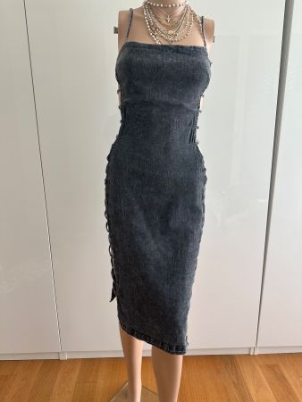 Jeans Kleid, Grau, Sommerkleid mit Cut Outs, Grösse XS