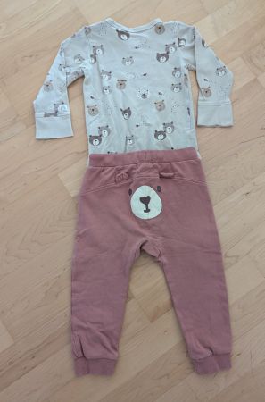 Lindex Body und Hose Gr. 80 Bärenmotiv beige/rosa